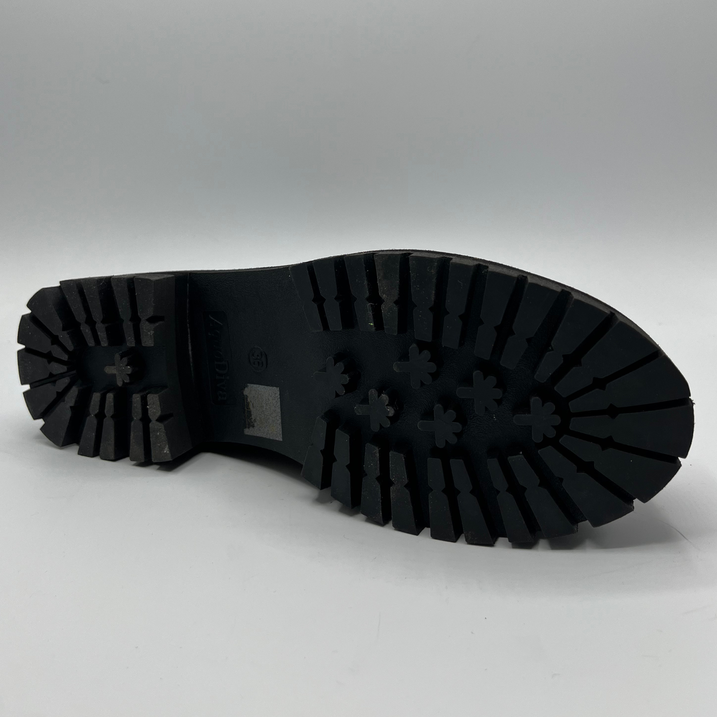 Black boot sole on a gray background