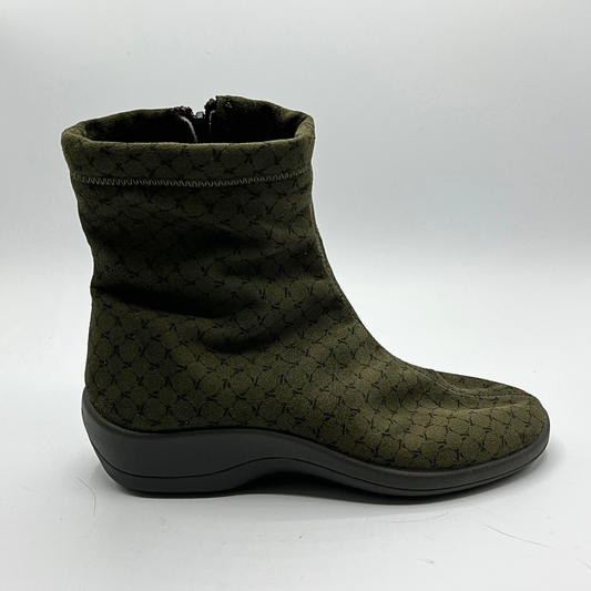 Green patterned ankle boot on a white background