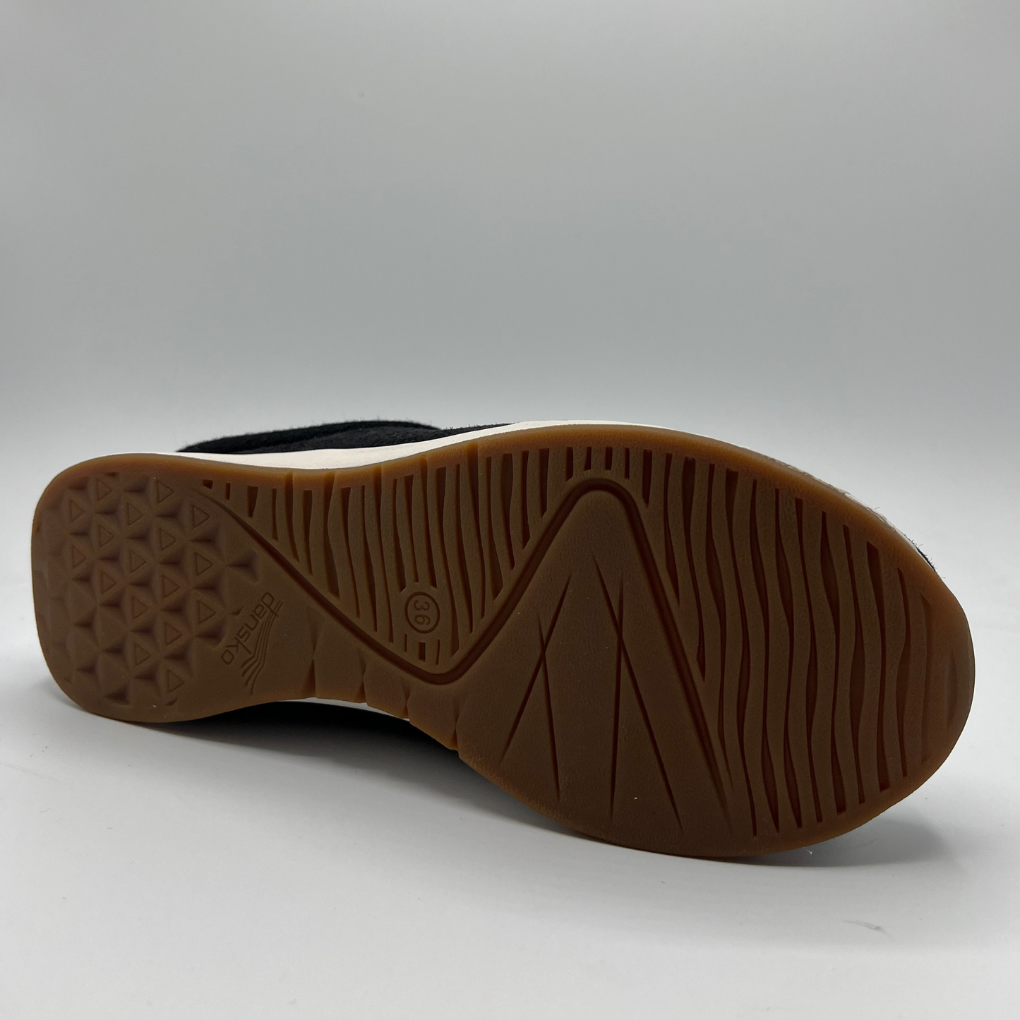 Brown sole of a shoe on a gray background