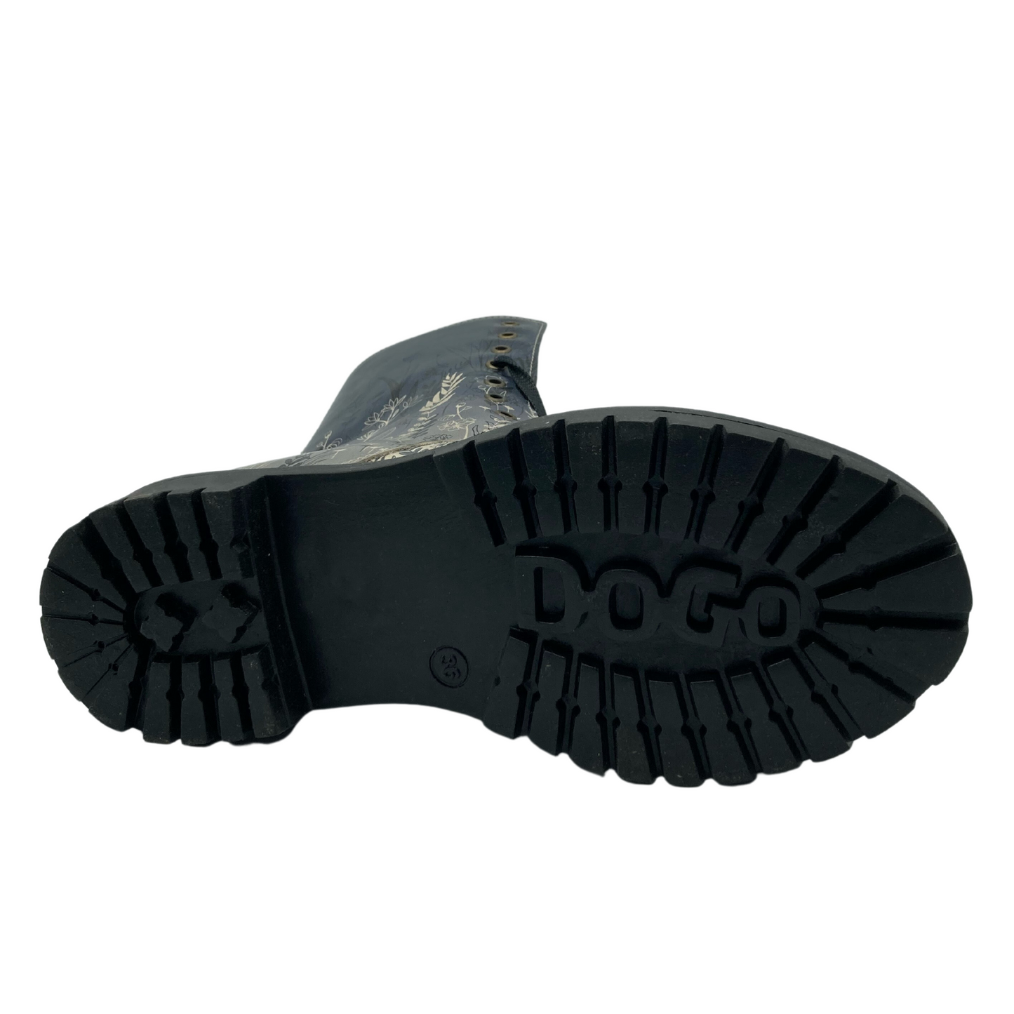 Bottom view of vegan leather combat boot with black outsole