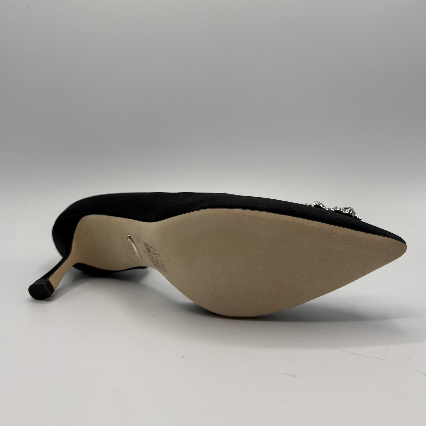 Black high-heeled shoe on a white background