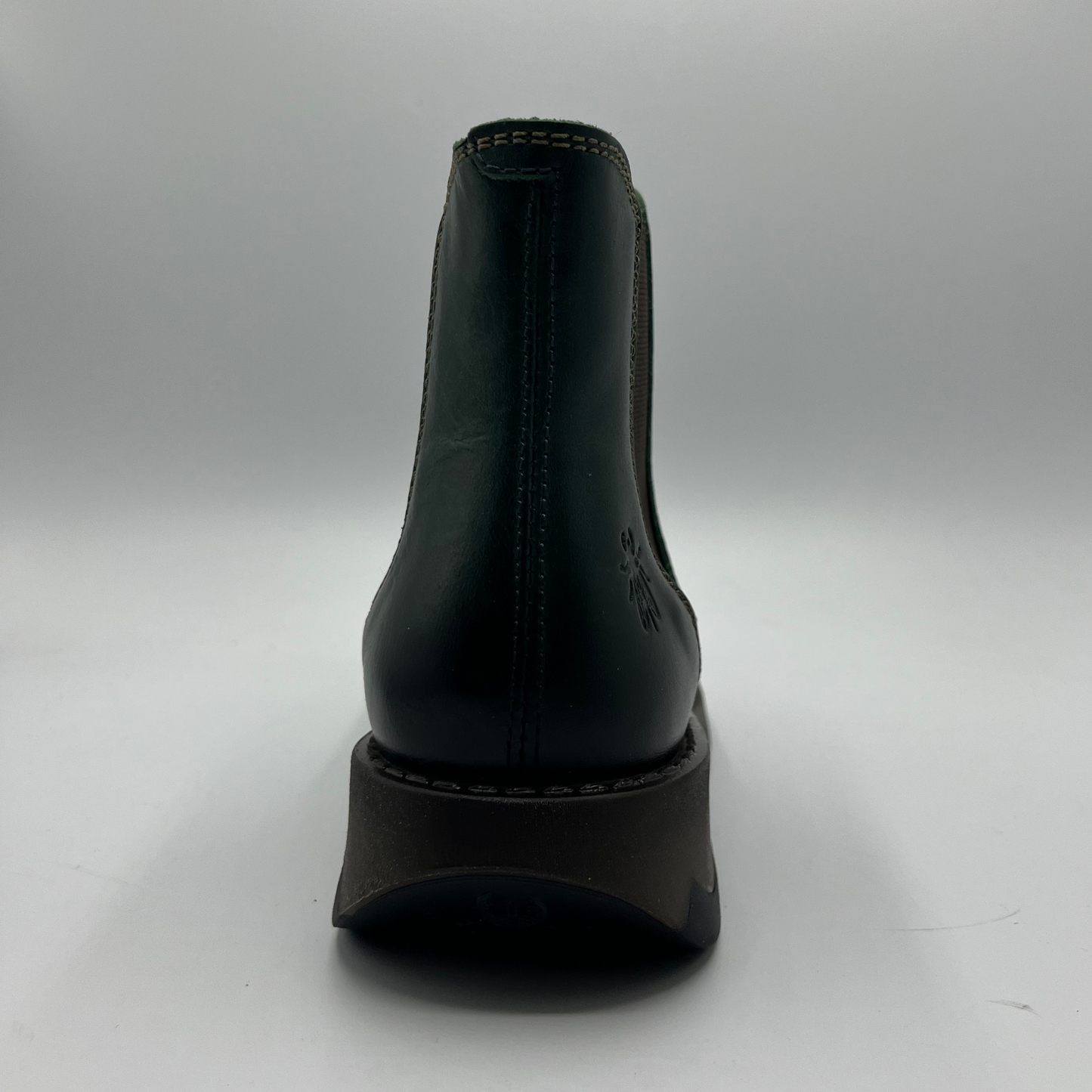 Black leather boot on a white background
