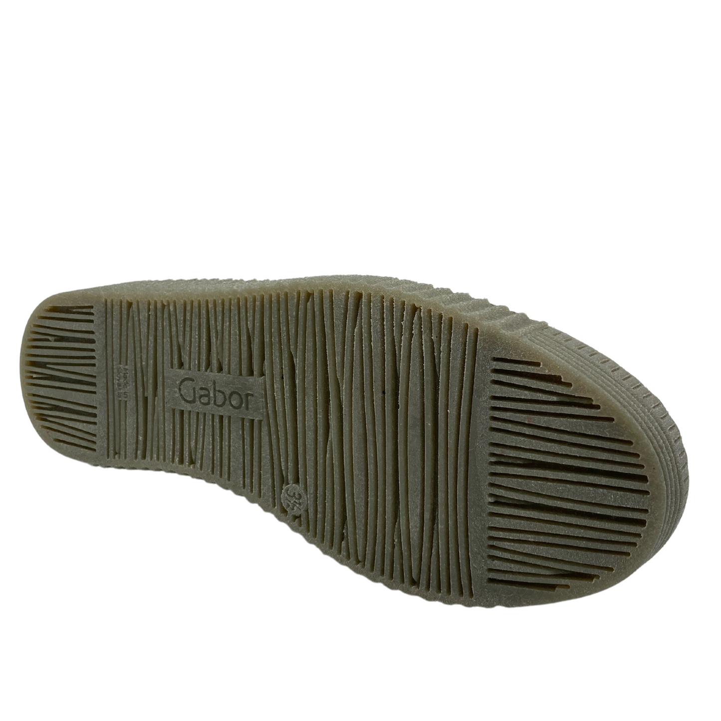 Bottom view of ankle bootie with platform rubber sole