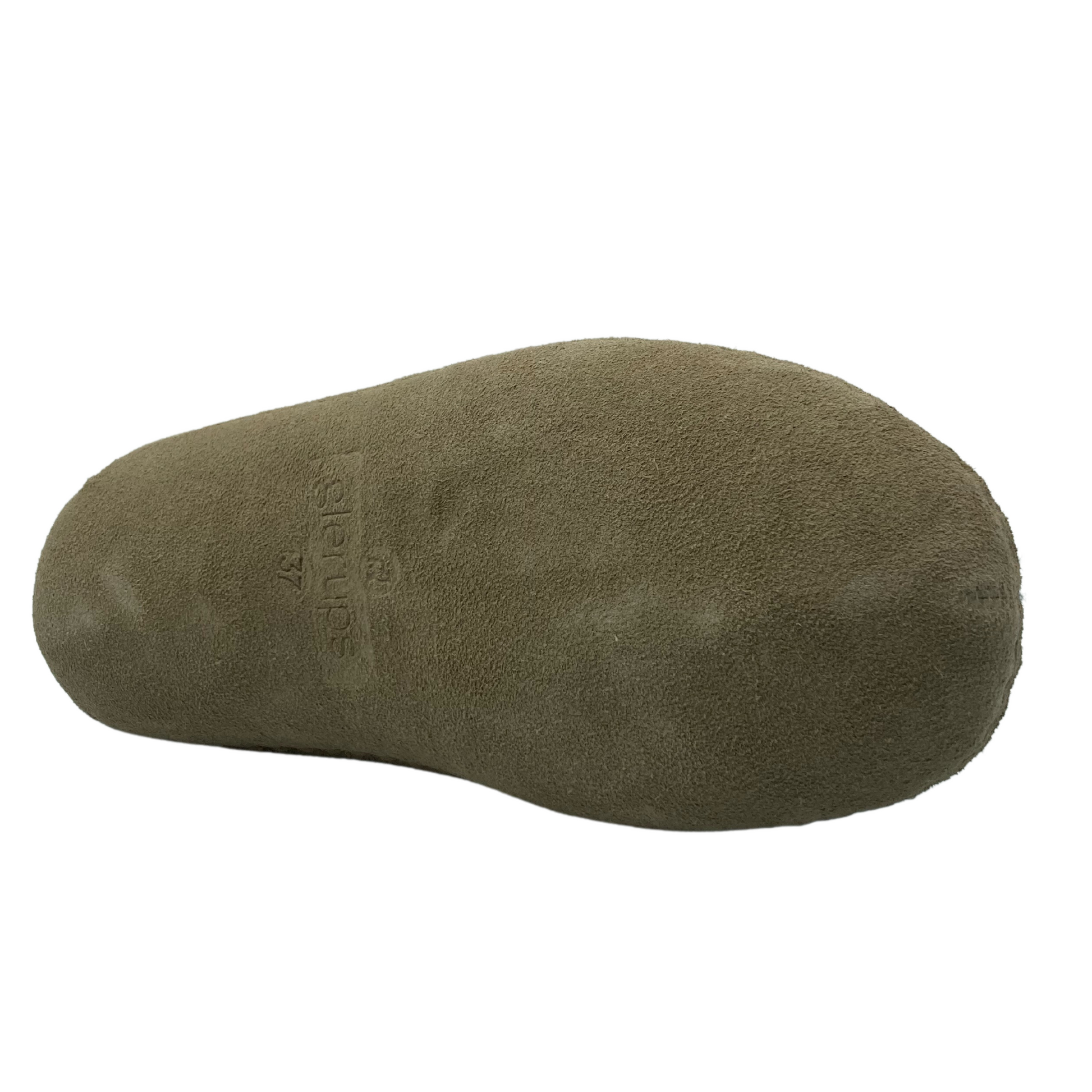 Bottom view of felted wool shoe with leather sole