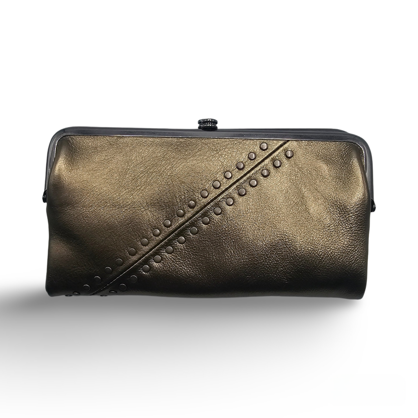 A studded leather wallet in the colour studded pewter