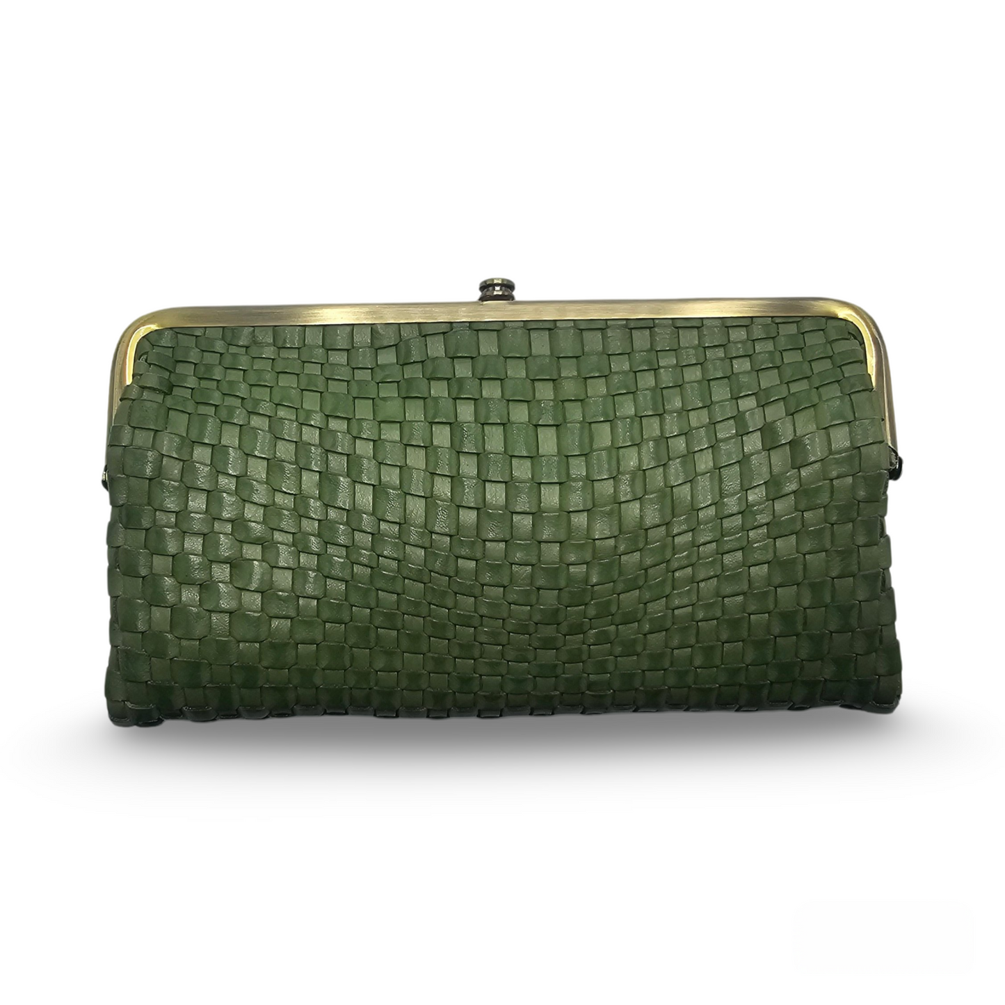 A weaved leather wallet in the colour sweet basil