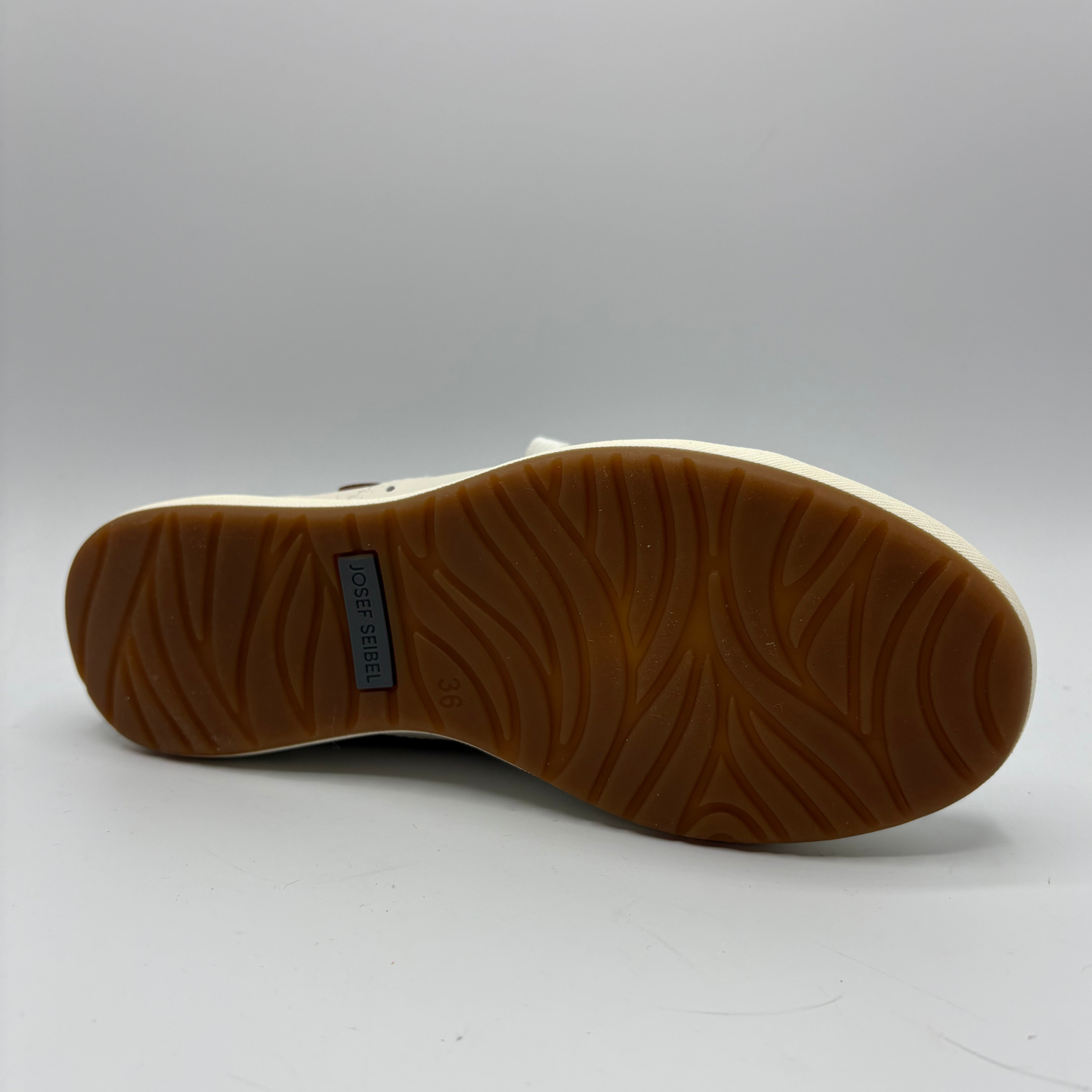 Brown sole of a shoe on a gray background
