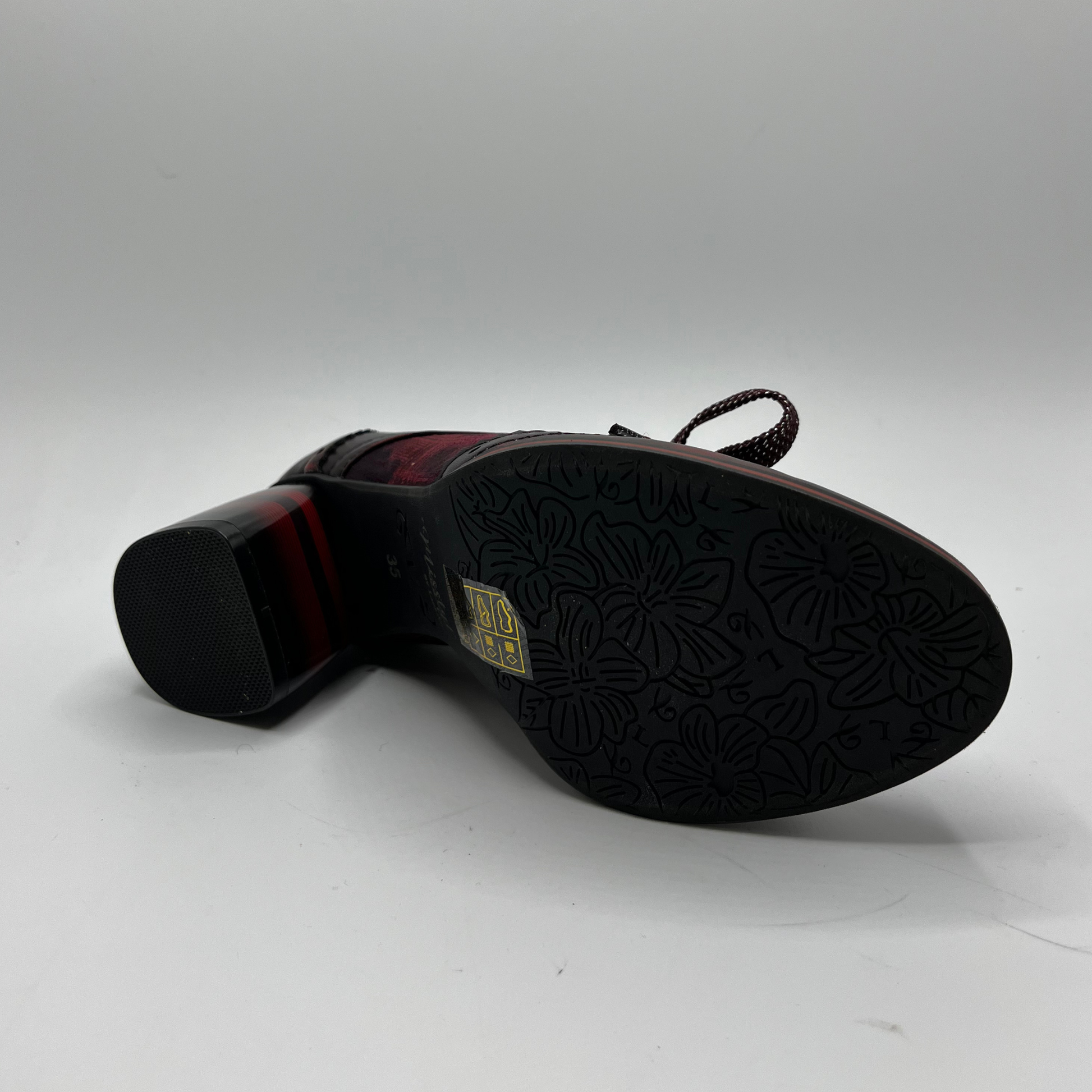 Black shoe sole with textured pattern on a white background