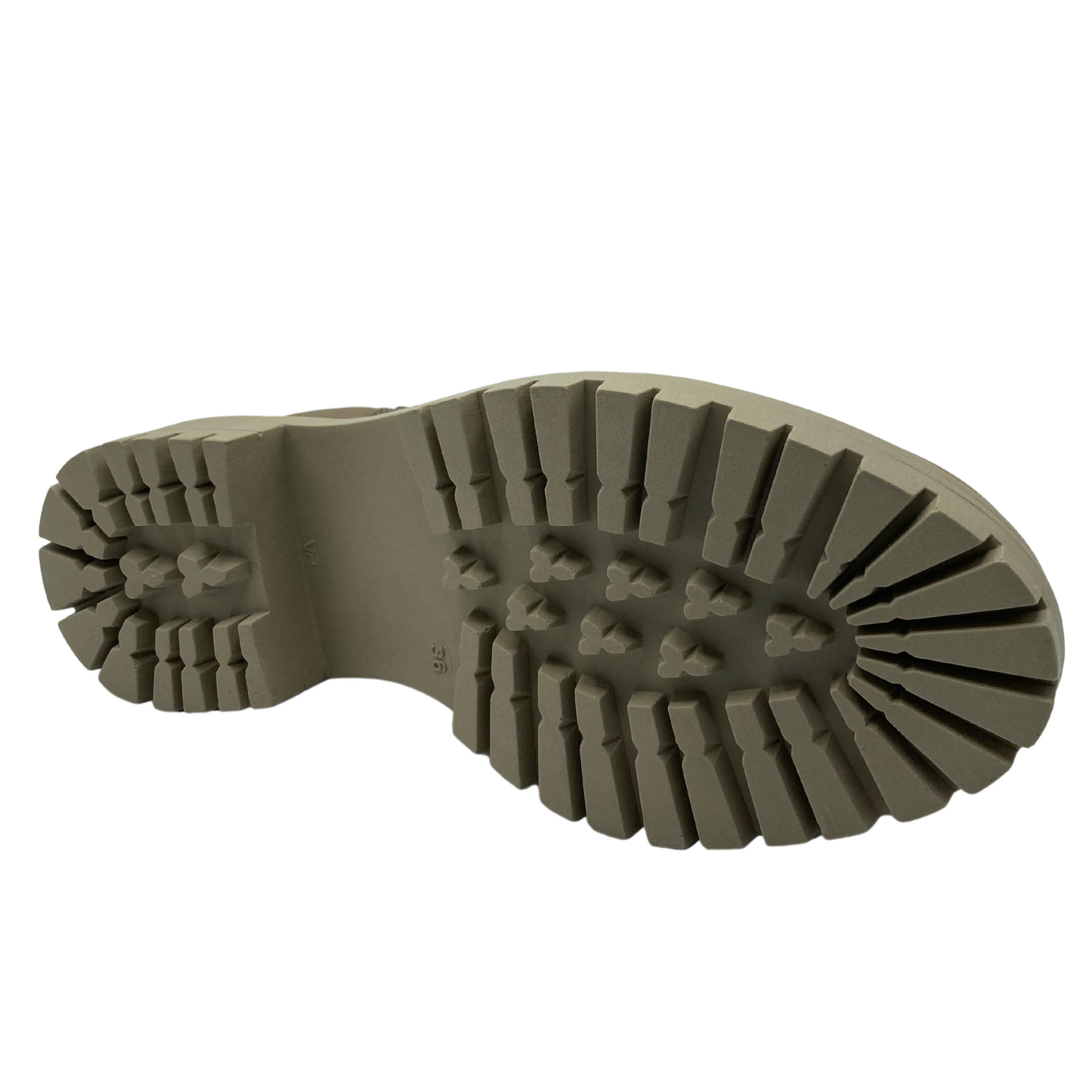 View of the bottom of leather short boot with rubber outsole