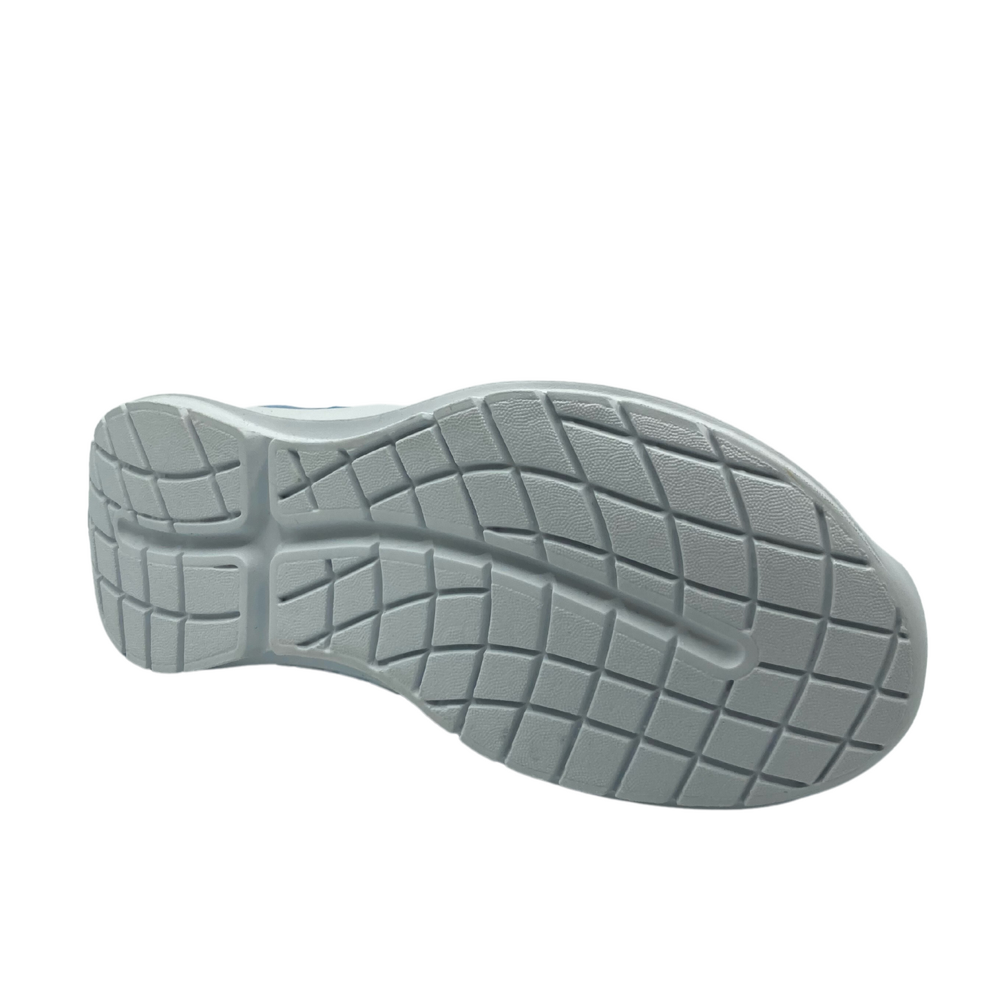 Bottom view of white sole of Oofos sneaker