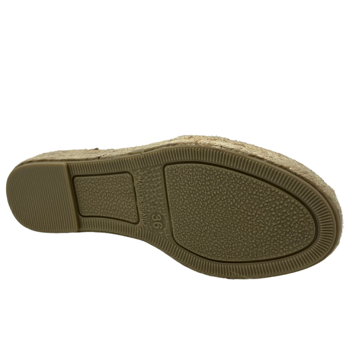 Bottom view of leather sandals with rounded toe and short wedge