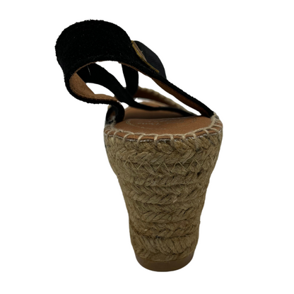 Back view of black and beige wedge sandal 