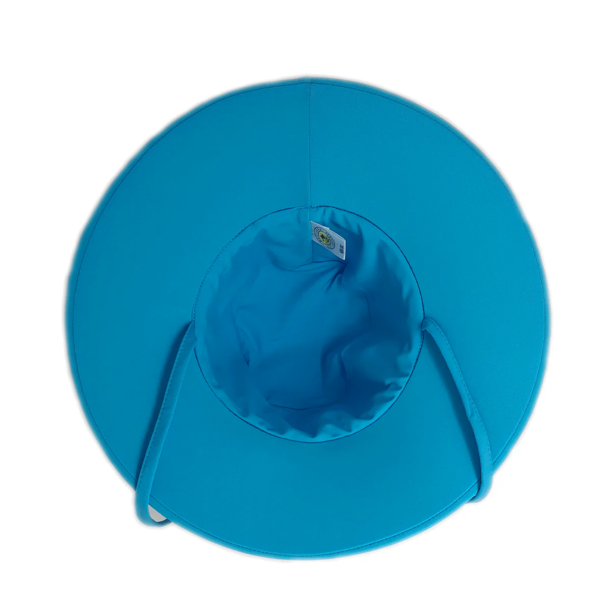 Upper photo of the hat inside out, showing the adjustable straps.