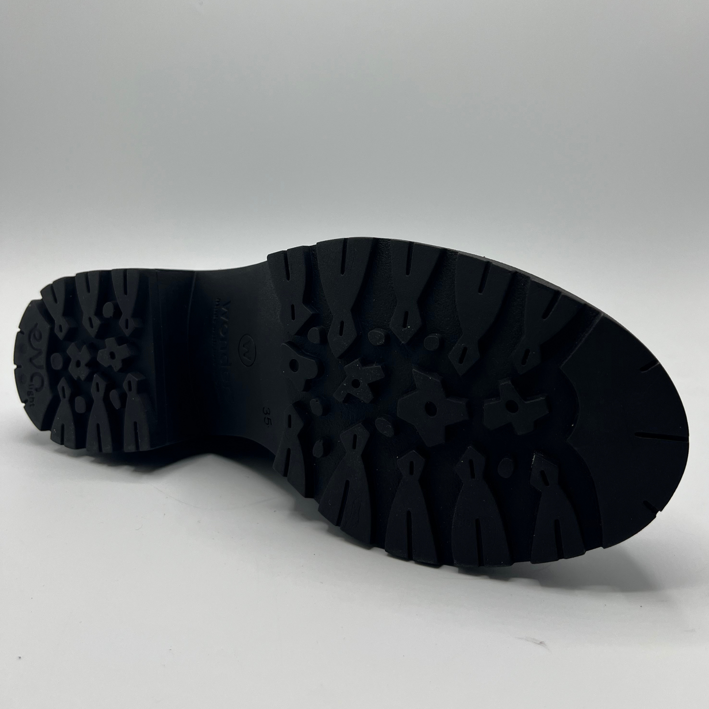 Black boot sole on a gray background