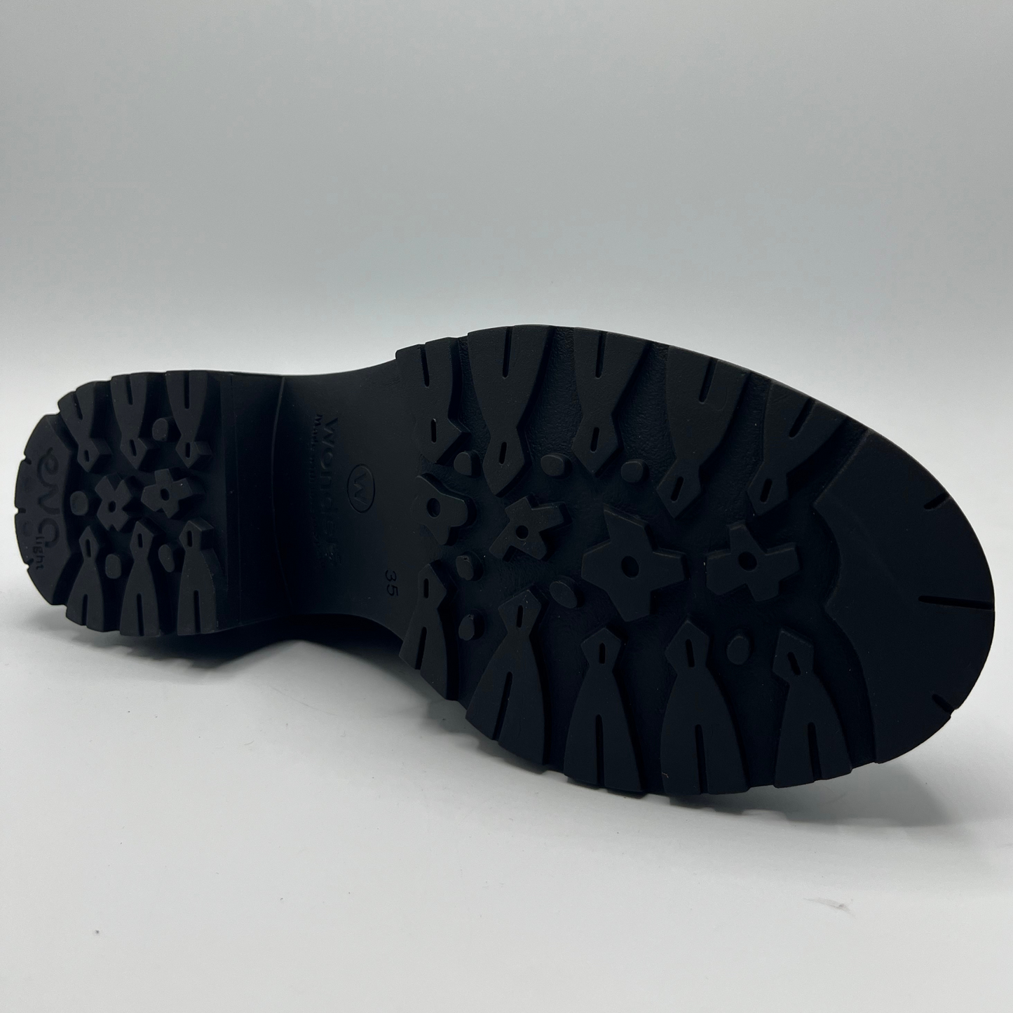 Black sole of a shoe on a gray background