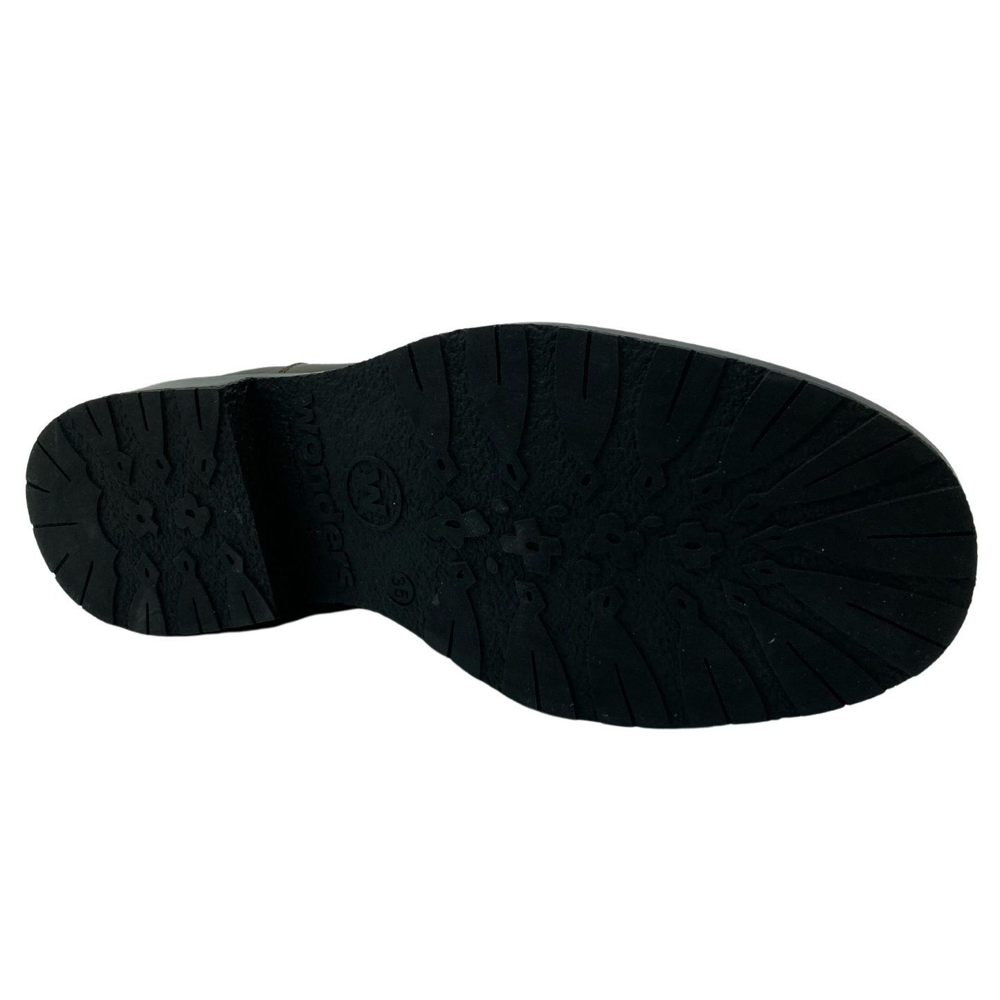 Bottom view of leather short boot with black outsole