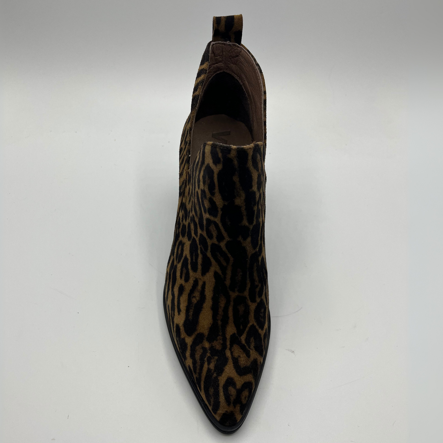 Leopard print ankle boot on a white background