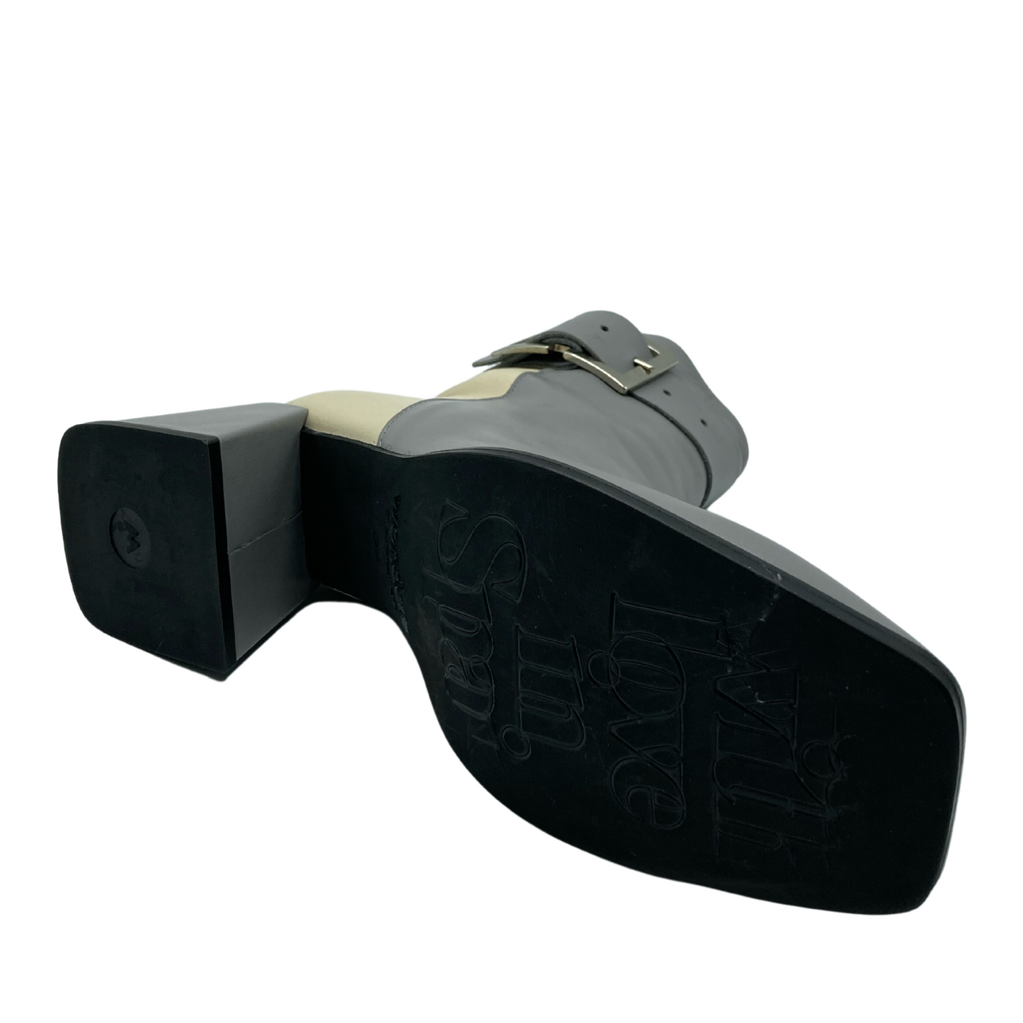 Bottom view of rubber soled chunky boot