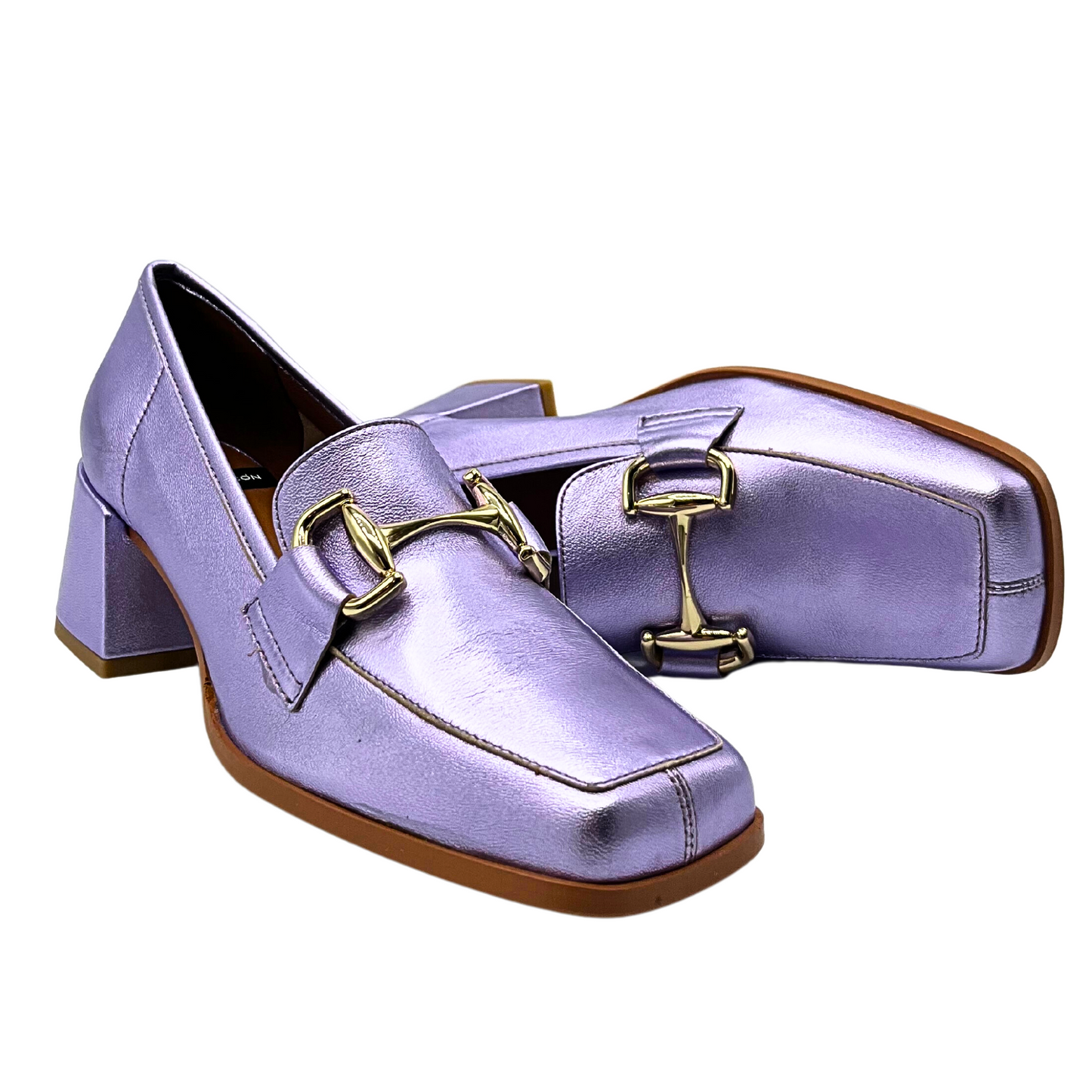 View of both Angel Alarcon Drew shoes in Etoile Lila. Stunning color is a shimmery lilac.