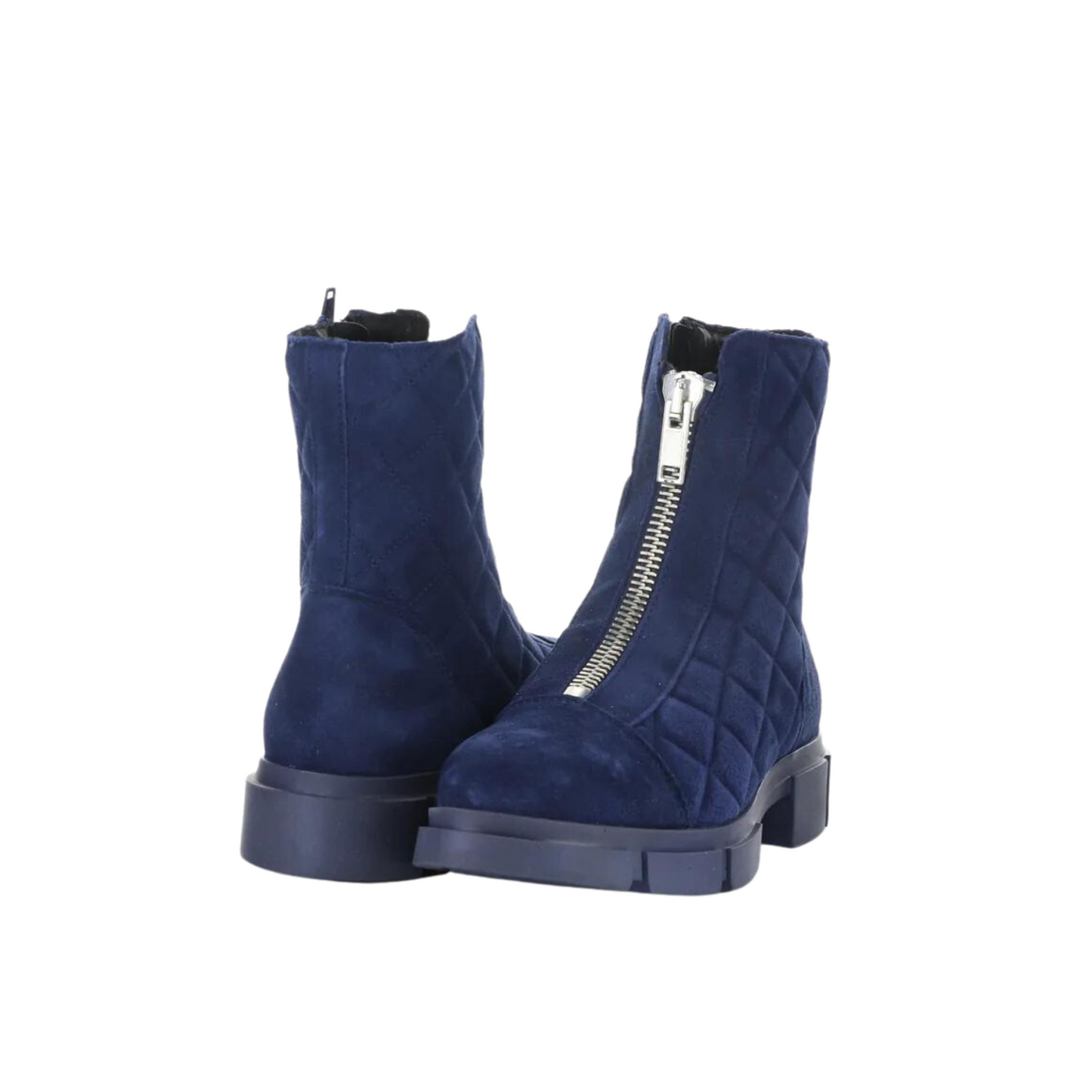 Front and rear profiles of a pair of Bos & Co. Lane Boots in the colour Navy.