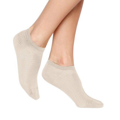 A pair of low cut ankle height socks in the colour geranium is pictured.