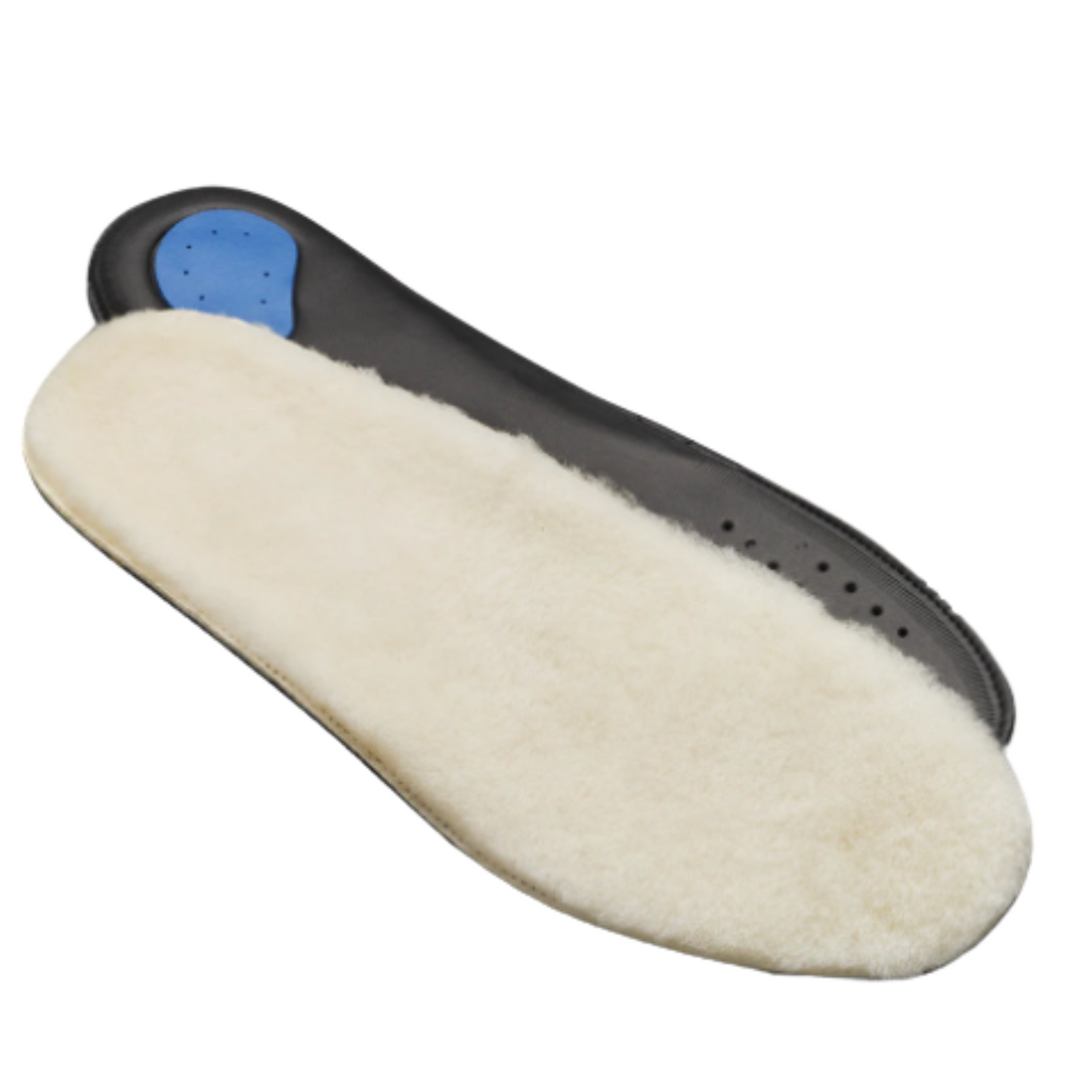 Two footbeds, one laying right side up on top of a footbed face down. White merino wool on the upper footbed.
