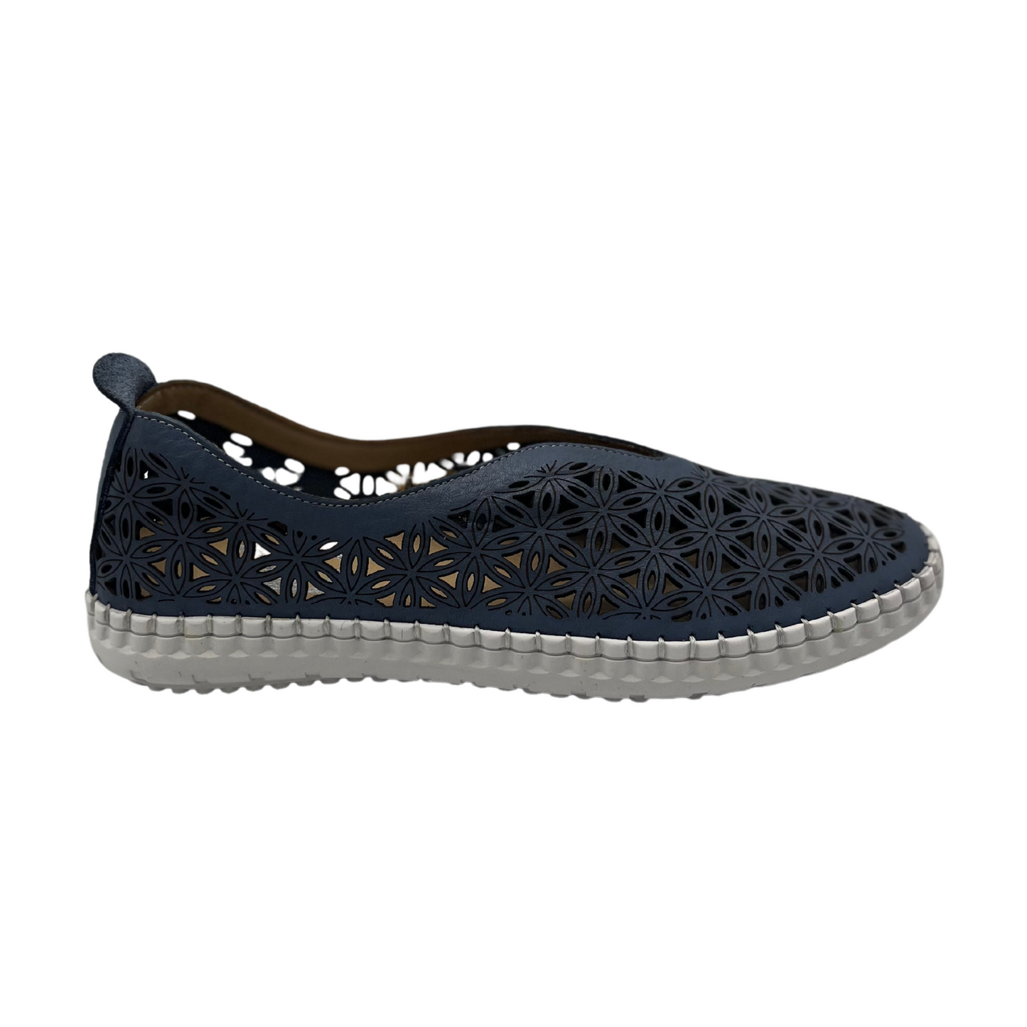 Bueno Daisy in denim sneaker side view.