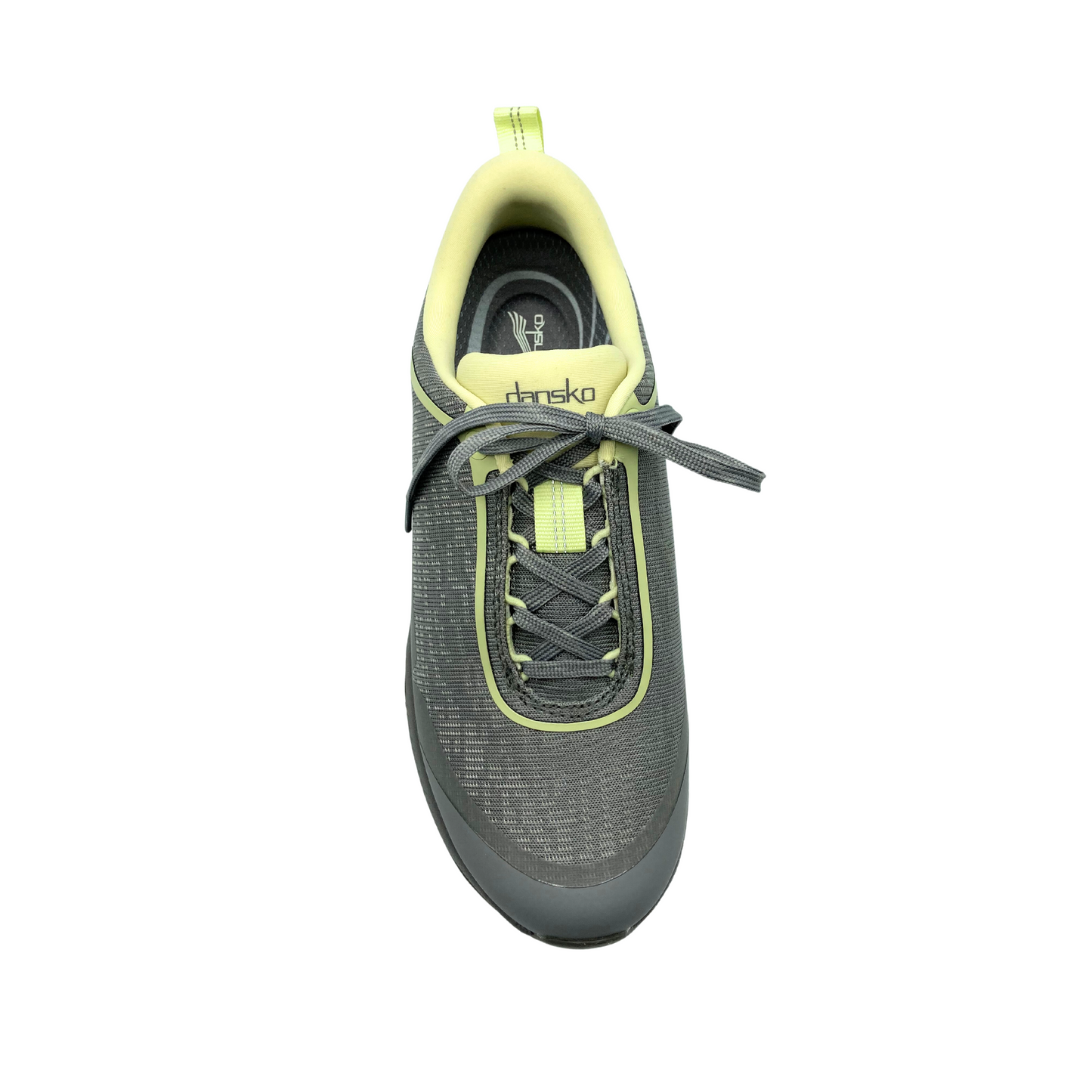 Top view of right shoe. Laces for adjustable fit.