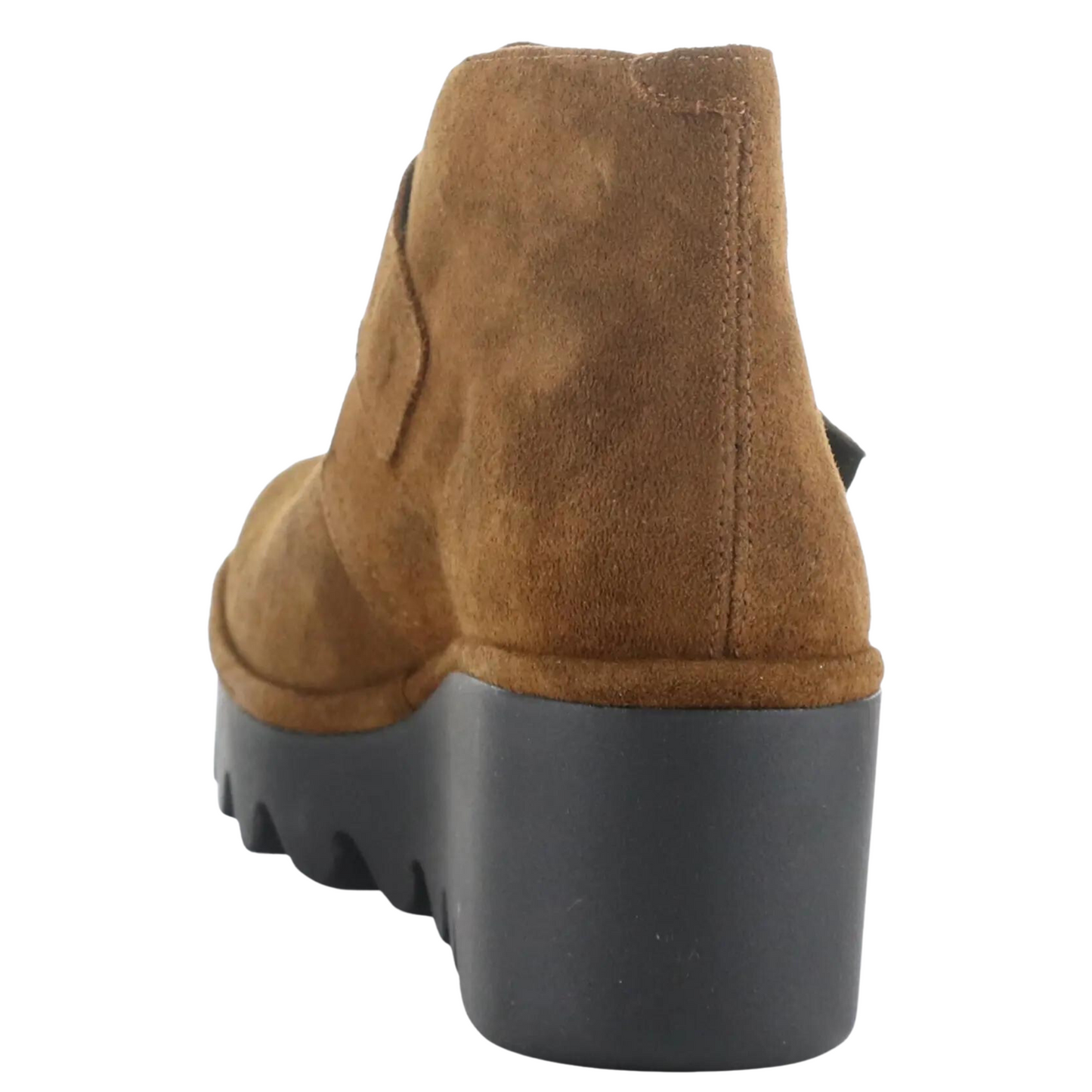 Rear profile of the Fly London Birt Boot in the colour Camel Tan.