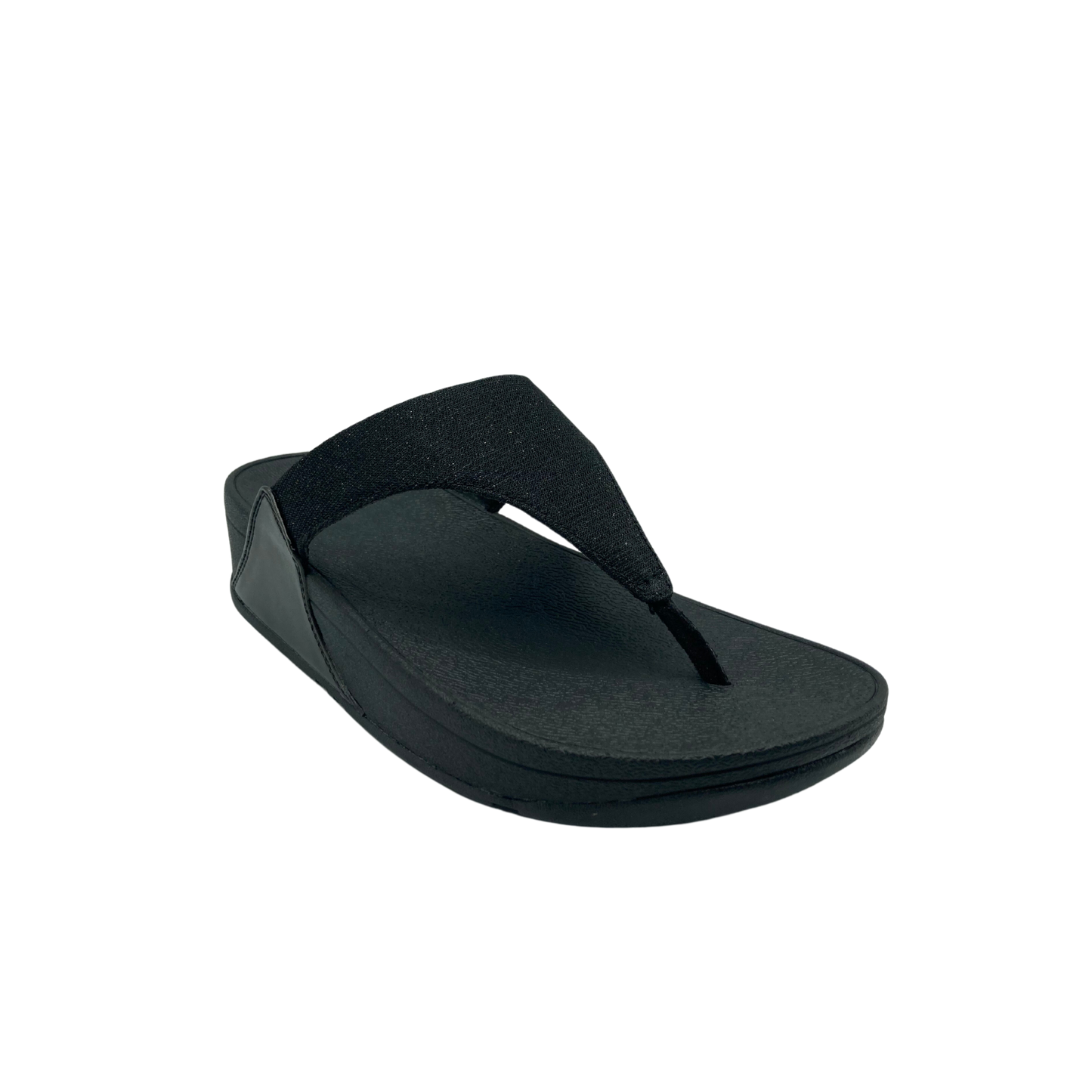 The Fit Flop Lulu Shimmerlux provides a rasied wedge design and toe post.