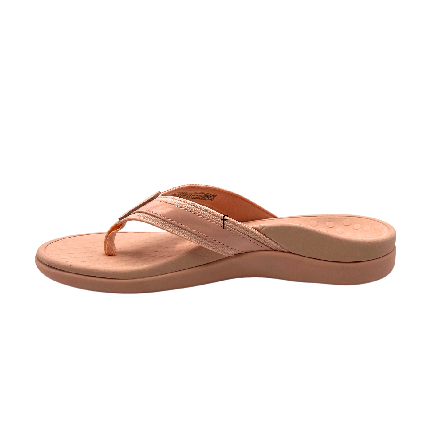 Inside view of a flip flop sandal. You can see the great arch support and contoured footbed