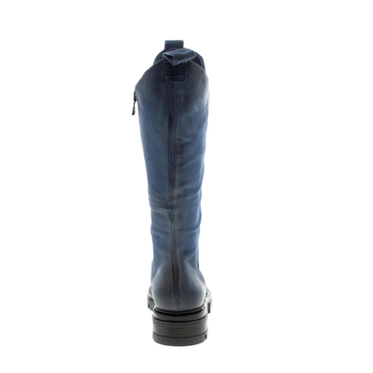 Rear profile of the Mjus Bologna Boot in the colour Blue.