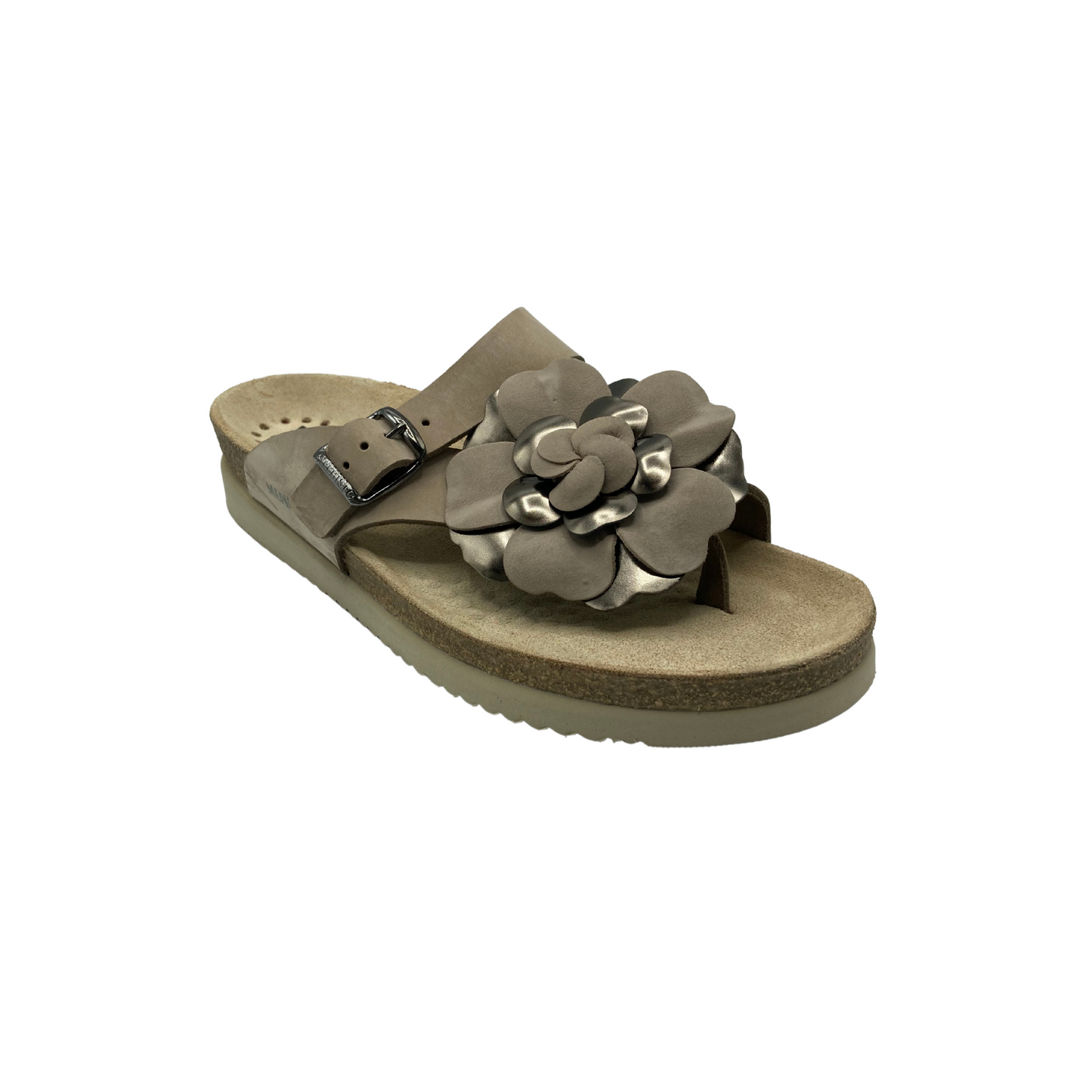 The taupe Mephisto Helen Flower sandal offers undeniable style.