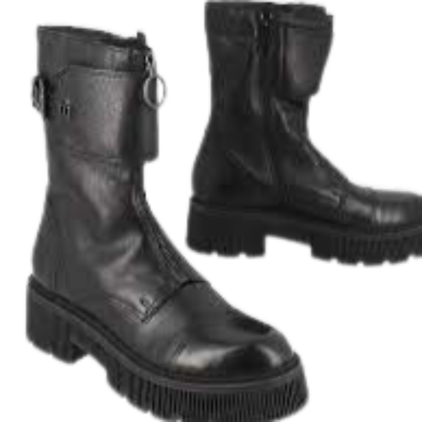 Front angled and side profile of a pair of Mjus Modeno Boots in the colour Black.