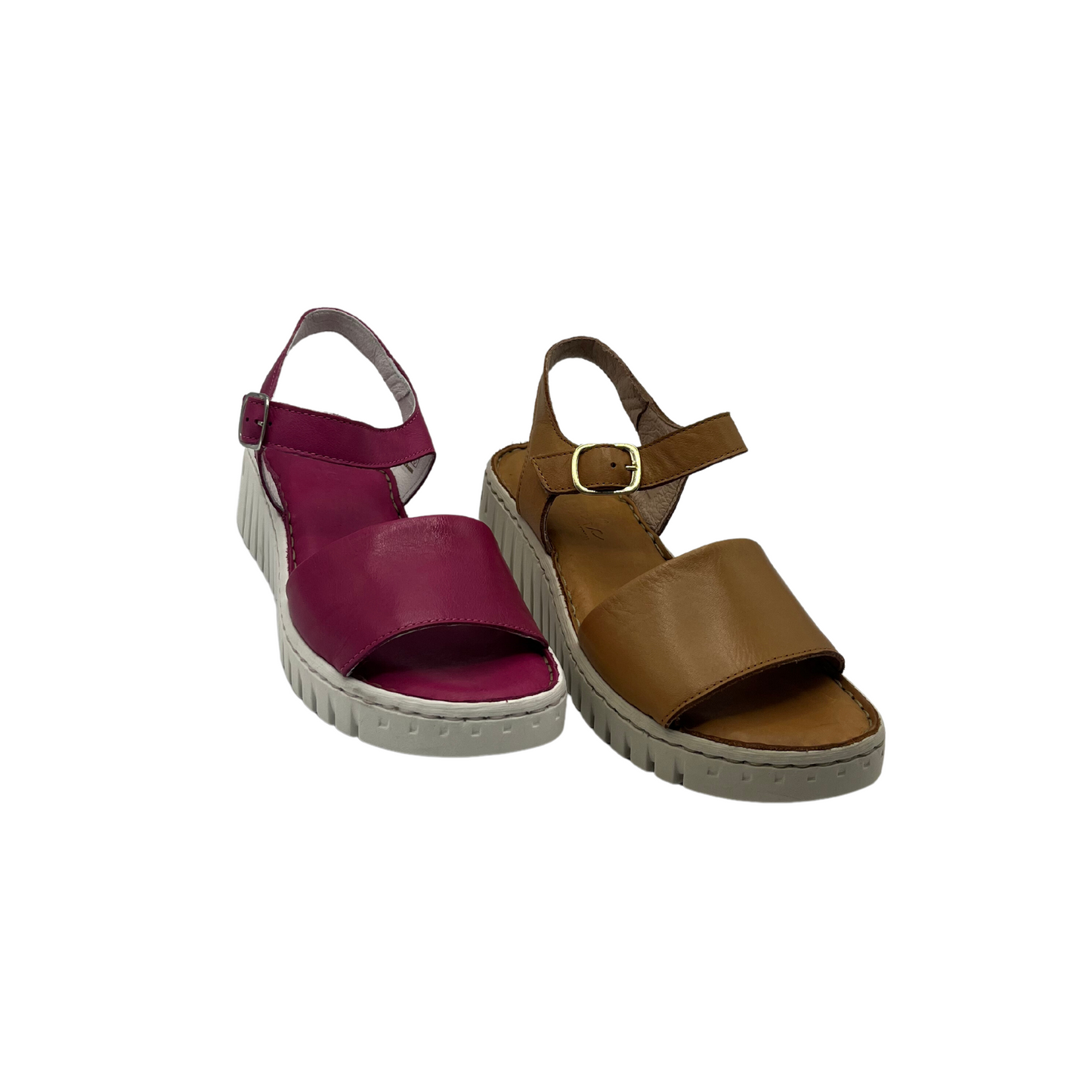 This pair of Tyche Talon sandals is available in the shades of Fushia and Caramel.
