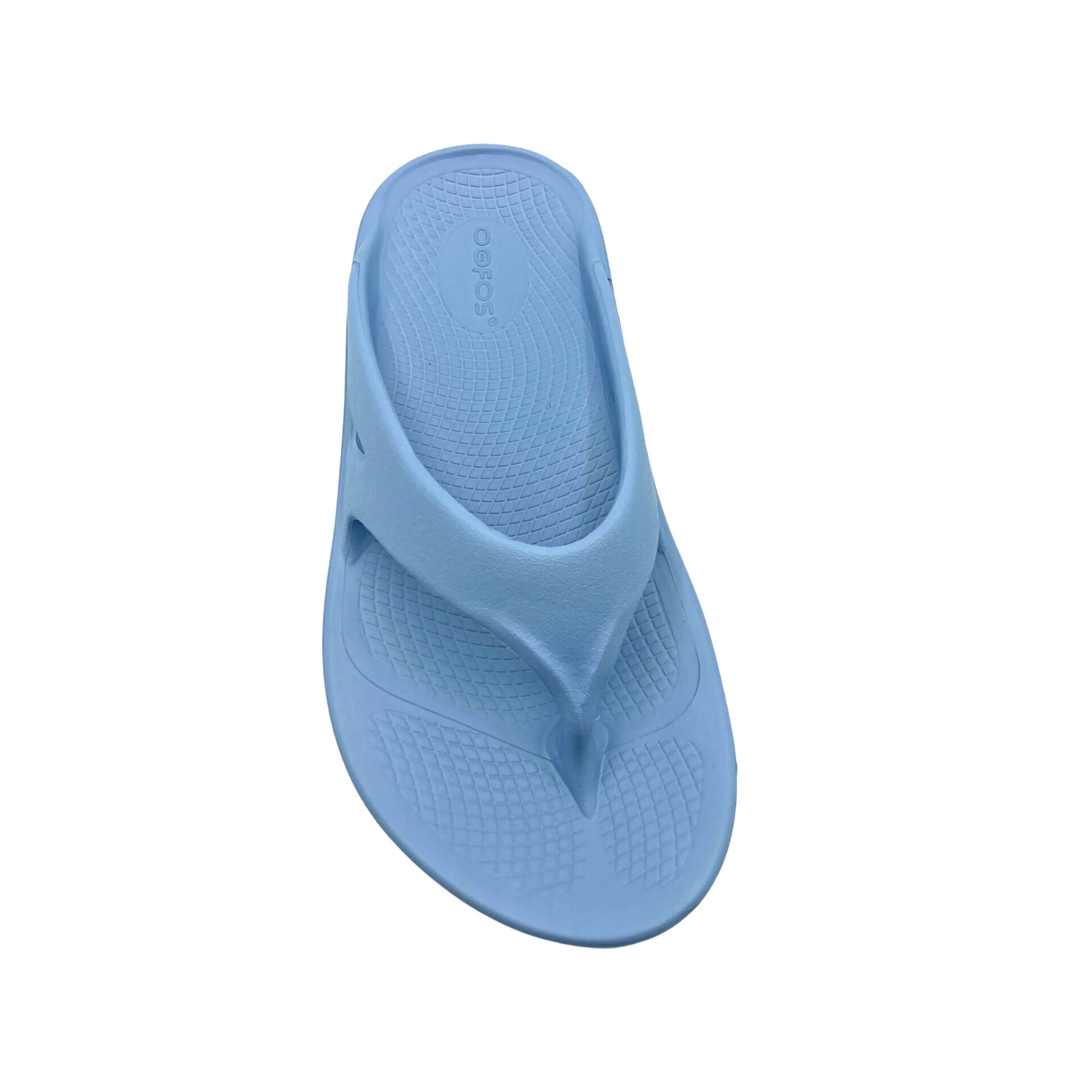 Top view of right foam sandal with toe post. Nice wide toe box