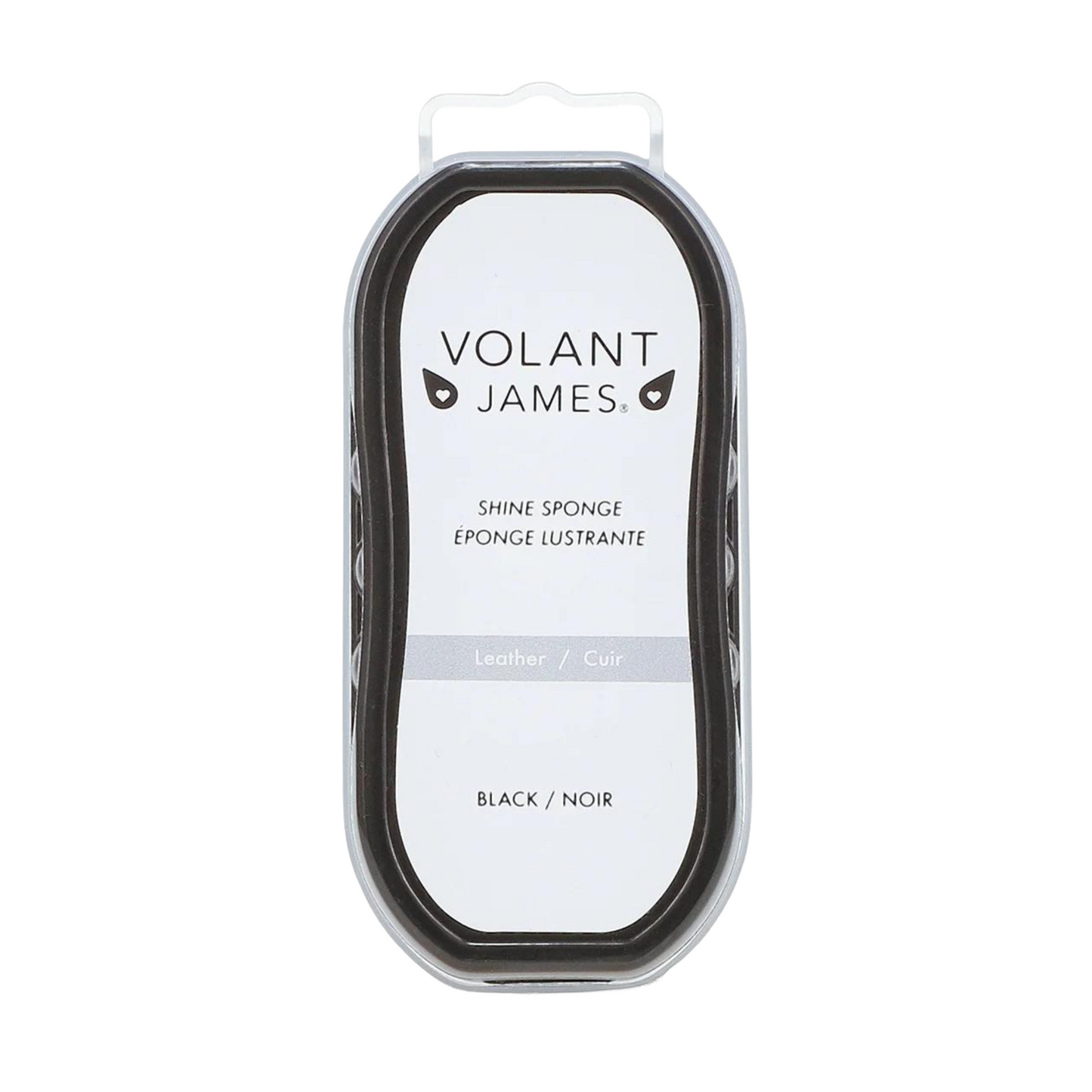 A front view of a white container for a Volant James Shine Sponge.