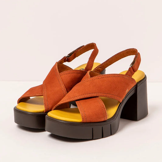 Dark Orange platform sandals shown from an angled view.