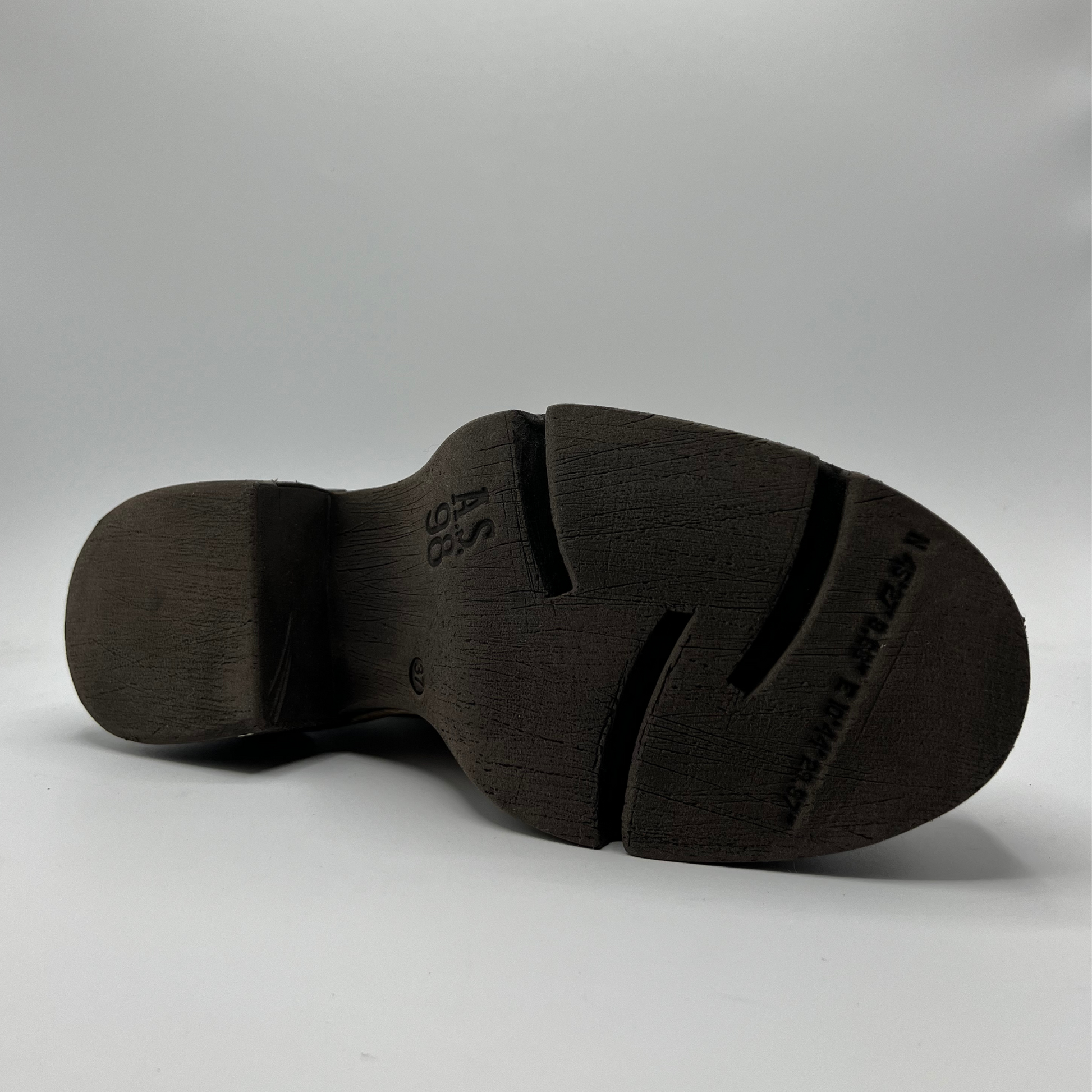 Black shoe sole on a gray background