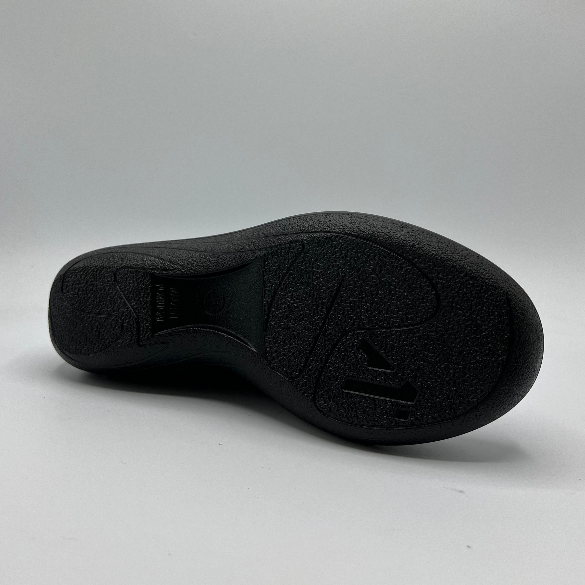 Black shoe sole on a gray background