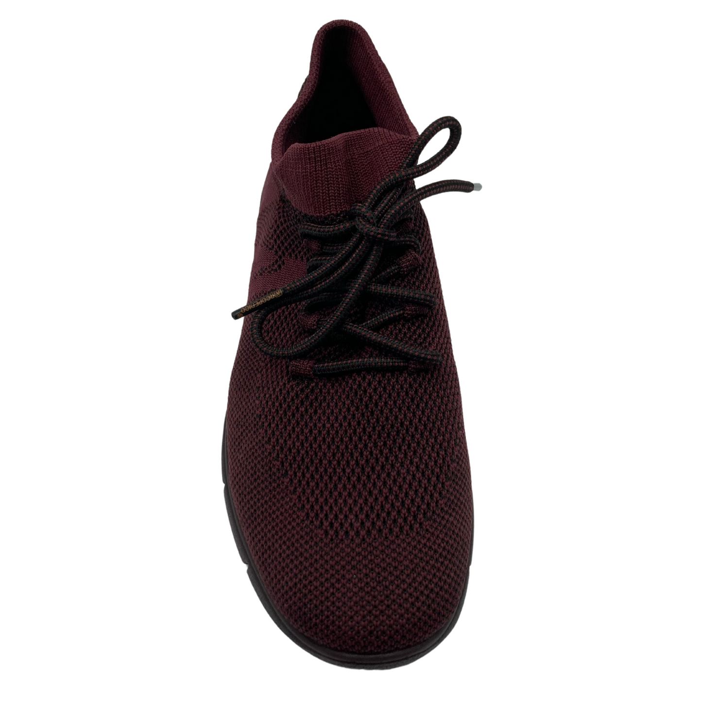 Top view of burgundy mesh sneaker with matching laces