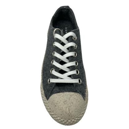 Top view of grey wool sneakers with cork outsole