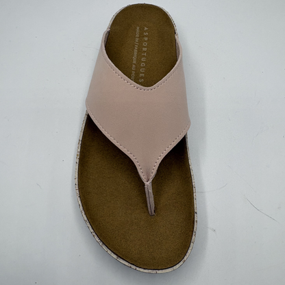 Pink strap sandal with a white sole on a light gray background