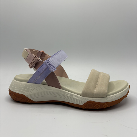 Right facing view of a multi strap sandal