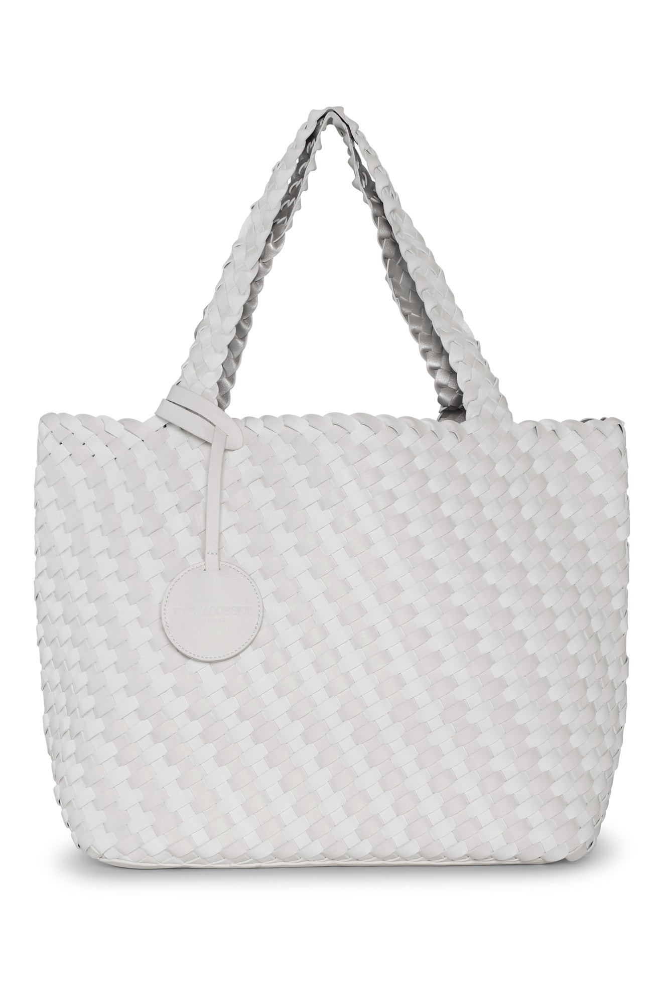 White textured tote bag on a white background