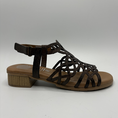 Brown sandal with a wooden sole on a white background