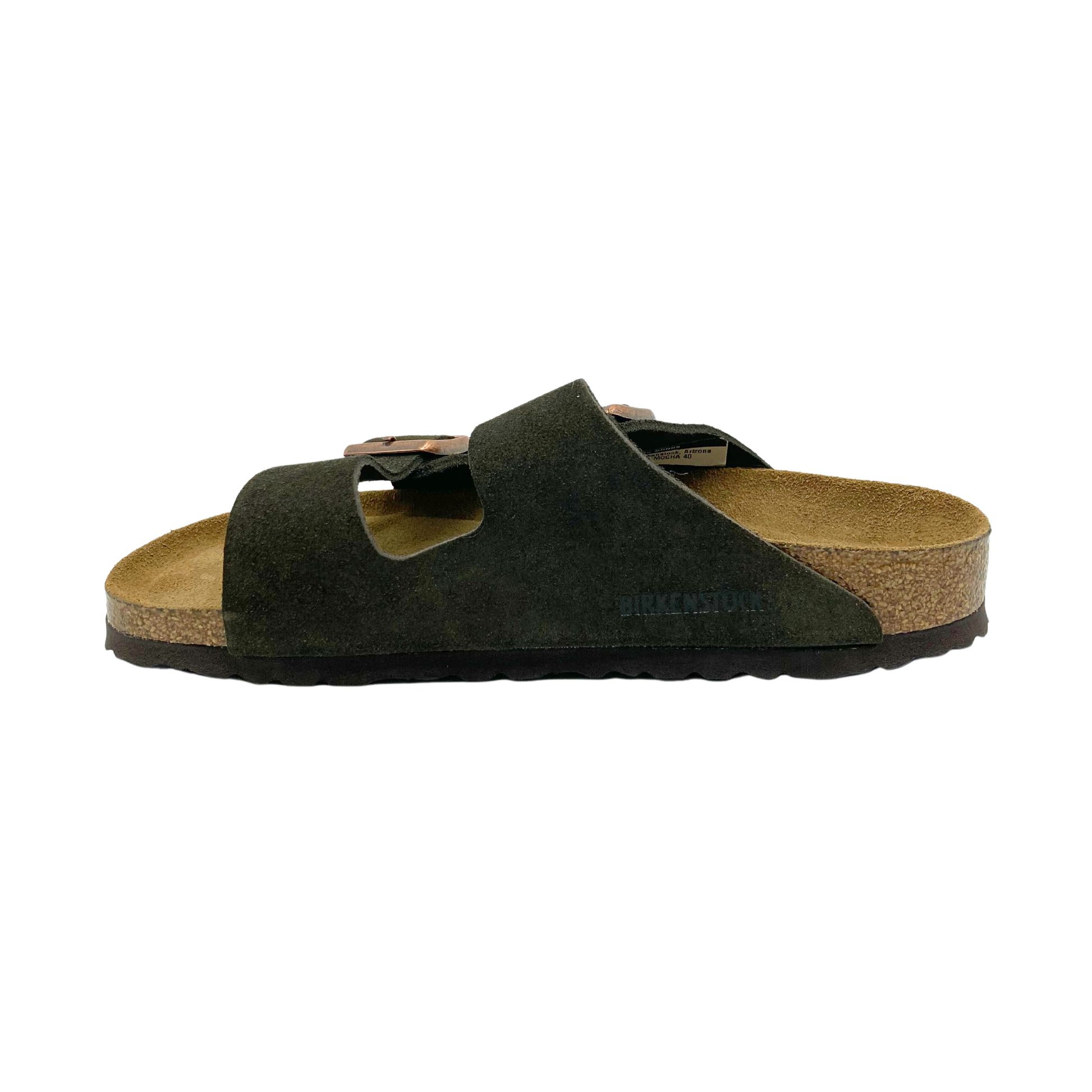 Left facing view of two strap sandal with cushioned footbed