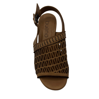 Top view of brown leather sandal with cutout details