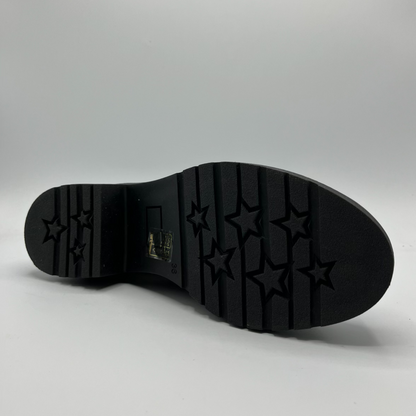 Black sole of a shoe with star patterns on a gray background