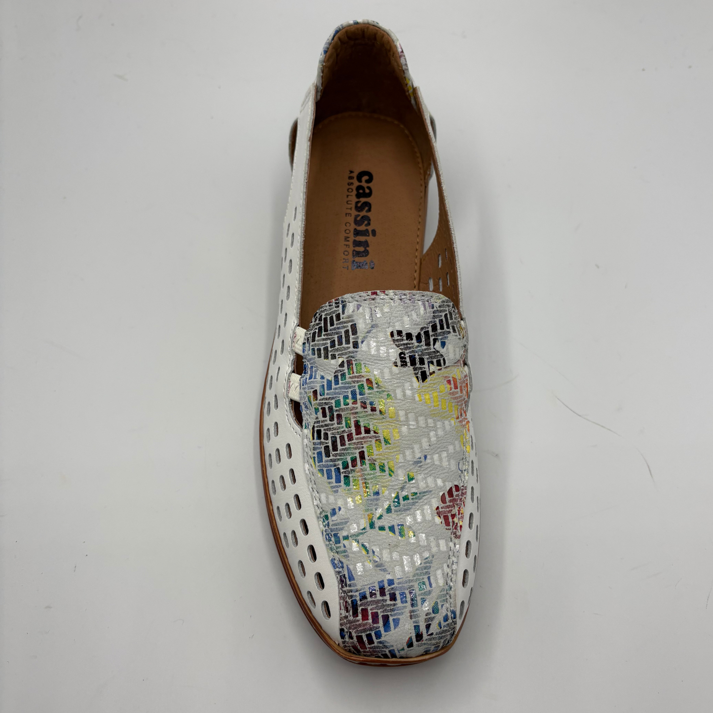 Shoe with colorful pattern on a white background